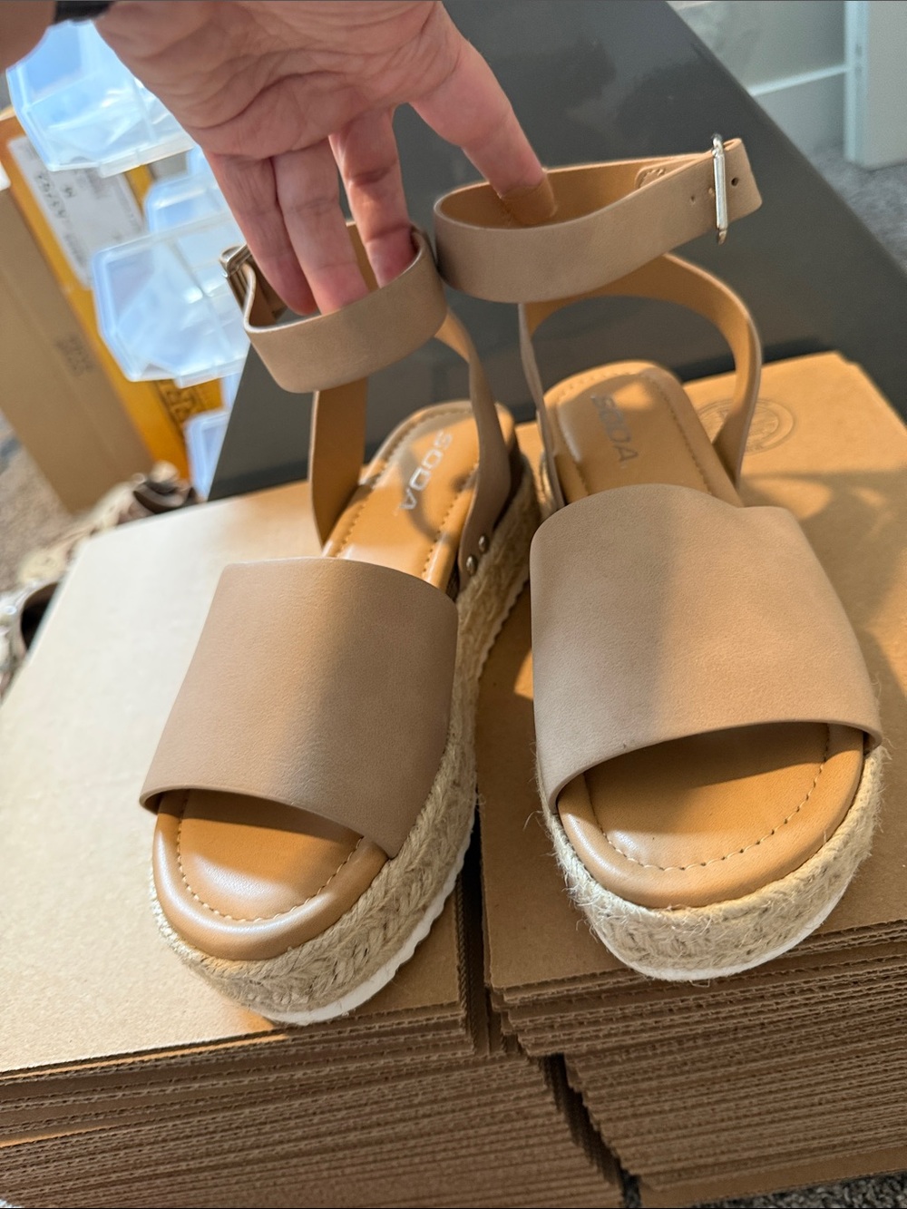 Soda Tan Espadrille Platform Sandals with Ankle Strap